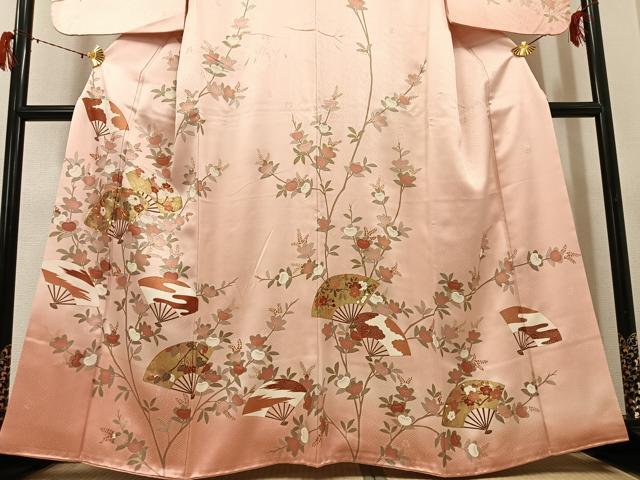 平和屋着物●十日町老舗ブランド　吉澤友禅　吾妻徳穂　訪問着　駒刺繍　扇面花文　暈し染め　金彩　鈴乃屋扱い　正絹　逸品　AABG7566ph