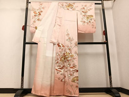 平和屋着物●十日町老舗ブランド　吉澤友禅　吾妻徳穂　訪問着　駒刺繍　扇面花文　暈し染め　金彩　鈴乃屋扱い　正絹　逸品　AABG7566ph