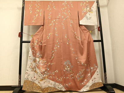 平和屋着物●訪問着　花筏文　金彩　正絹　逸品　AABG7569ph