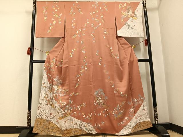 平和屋着物●訪問着　花筏文　金彩　正絹　逸品　AABG7569ph
