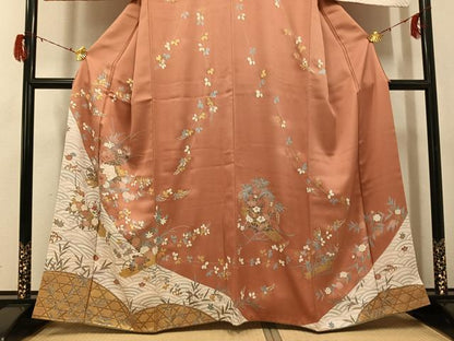 平和屋着物●訪問着　花筏文　金彩　正絹　逸品　AABG7569ph