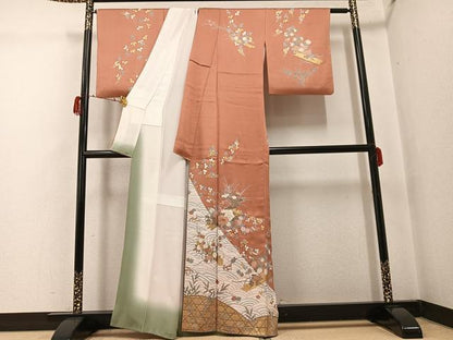 平和屋着物●訪問着　花筏文　金彩　正絹　逸品　AABG7569ph