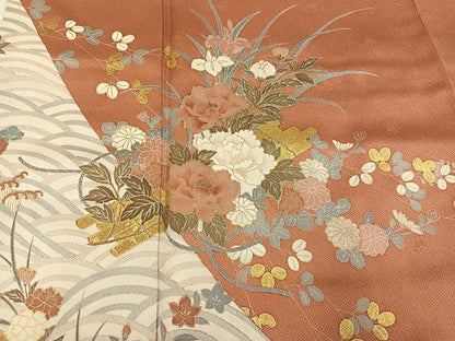 平和屋着物●訪問着　花筏文　金彩　正絹　逸品　AABG7569ph