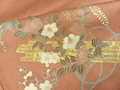 平和屋着物●訪問着　花筏文　金彩　正絹　逸品　AABG7569ph