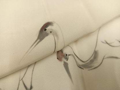 平和屋着物●長襦袢　無双仕立て　手描き　群れ鶴文　金彩　正絹　逸品　未使用　AABG7570ph