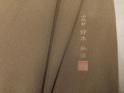 平和屋着物●小紋師　鈴木秋治　江戸小紋　万筋　絽考茶色×練色　正絹　逸品　AABG7571ph