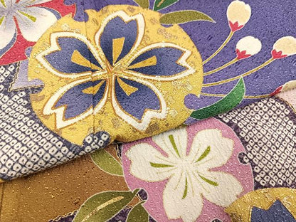 平和屋着物●豪華振袖　駒刺繍　雪輪桜文　暈し染め　金彩　正絹　逸品　AABG7573ph