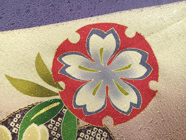 平和屋着物●豪華振袖　駒刺繍　雪輪桜文　暈し染め　金彩　正絹　逸品　AABG7573ph