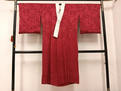平和屋着物●長襦袢　無双仕立て　花地紋　色無地　蘇芳色　正絹　逸品　AABG7576ph