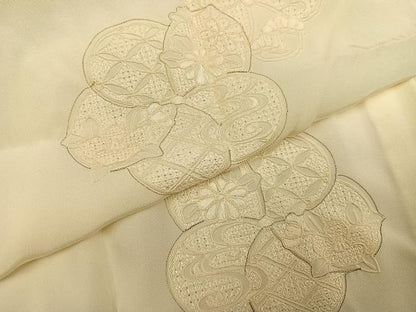 平和屋着物●長襦袢　無双仕立て　中国三大刺繍　汕頭刺繍　スワトウ刺繍　舞花文　正絹　逸品　AABG7578ph