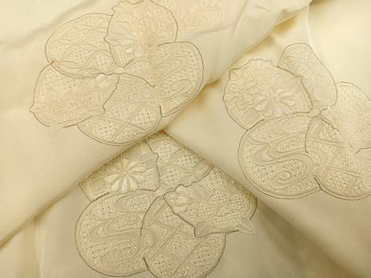 平和屋着物●長襦袢　無双仕立て　中国三大刺繍　汕頭刺繍　スワトウ刺繍　舞花文　正絹　逸品　AABG7578ph