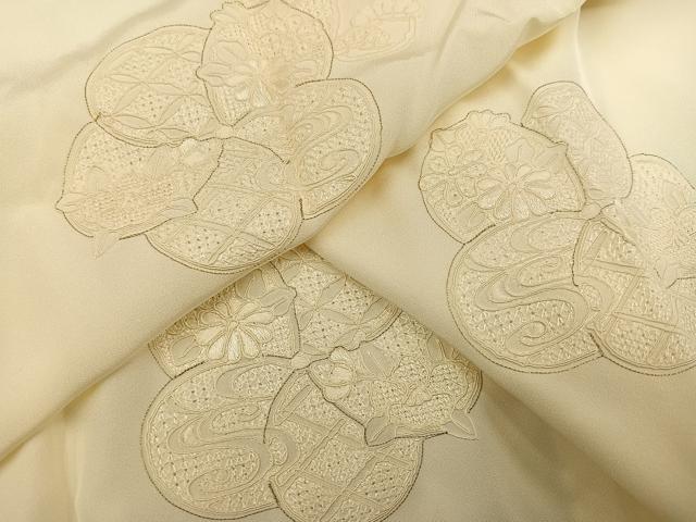 平和屋着物●長襦袢　無双仕立て　中国三大刺繍　汕頭刺繍　スワトウ刺繍　舞花文　正絹　逸品　AABG7578ph