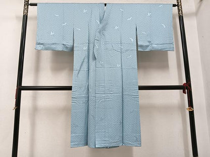 平和屋着物●長襦袢　無双仕立て　群れ鶴鱗地紋　色無地　秘色色　正絹　逸品　未使用　AABG7582ph
