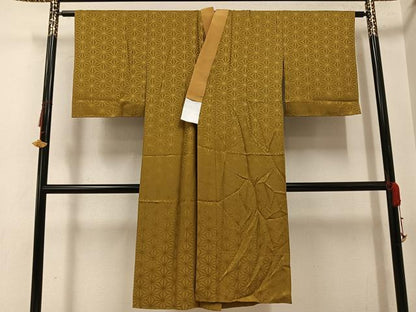 平和屋着物●長襦袢　無双仕立て　麻の葉地紋　色無地　桑茶色　正絹　逸品　AABG7583ph