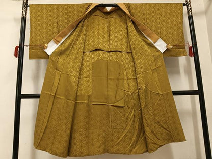 平和屋着物●長襦袢　無双仕立て　麻の葉地紋　色無地　桑茶色　正絹　逸品　AABG7583ph