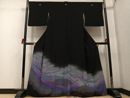 平和屋着物●豪華黒留袖　絞り　花尽くし　暈し染め　正絹　逸品　AABG7589ph