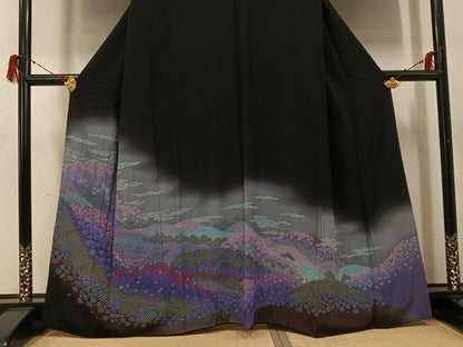 平和屋着物●豪華黒留袖　絞り　花尽くし　暈し染め　正絹　逸品　AABG7589ph