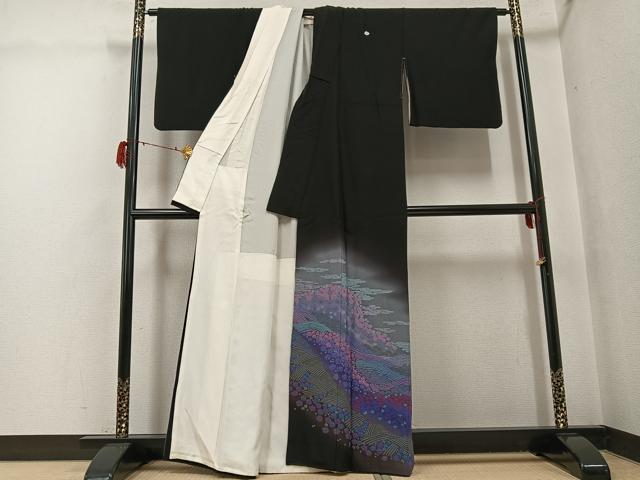 平和屋着物●豪華黒留袖　絞り　花尽くし　暈し染め　正絹　逸品　AABG7589ph