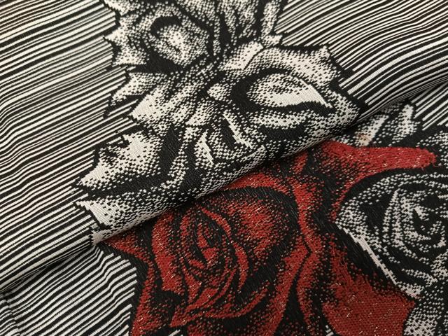 平和屋着物●上質な小紋　薔薇　バラ　黒地　正絹　逸品　AABG7591ph