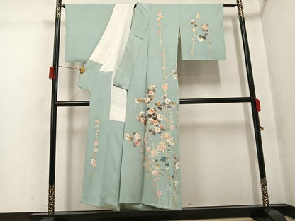 平和屋着物●本加賀友禅作家　茶谷孝志　訪問着　枝花文　正絹　逸品　AABG7593ph