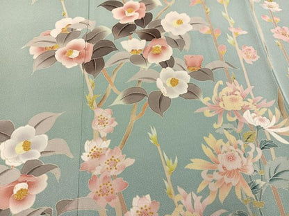 平和屋着物●本加賀友禅作家　茶谷孝志　訪問着　枝花文　正絹　逸品　AABG7593ph