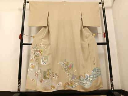平和屋着物●伝統工芸士　村井紀夫　色留袖　駒刺繍　色紙吉祥花文　金彩　正絹　逸品　AABG7597ph