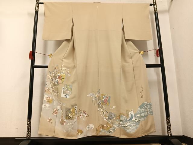 平和屋着物●伝統工芸士　村井紀夫　色留袖　駒刺繍　色紙吉祥花文　金彩　正絹　逸品　AABG7597ph