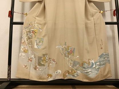 平和屋着物●伝統工芸士　村井紀夫　色留袖　駒刺繍　色紙吉祥花文　金彩　正絹　逸品　AABG7597ph