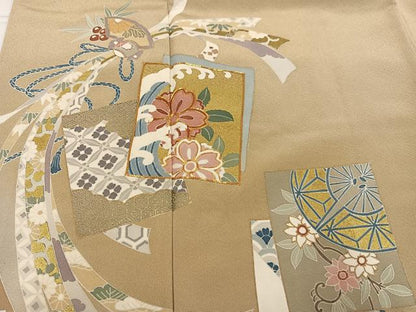 平和屋着物●伝統工芸士　村井紀夫　色留袖　駒刺繍　色紙吉祥花文　金彩　正絹　逸品　AABG7597ph