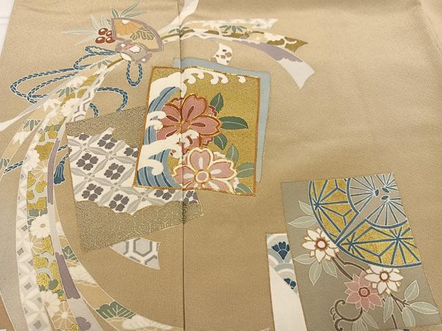 平和屋着物●伝統工芸士　村井紀夫　色留袖　駒刺繍　色紙吉祥花文　金彩　正絹　逸品　AABG7597ph