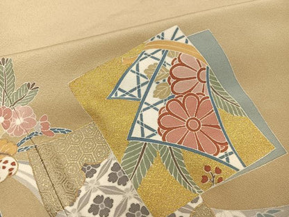 平和屋着物●伝統工芸士　村井紀夫　色留袖　駒刺繍　色紙吉祥花文　金彩　正絹　逸品　AABG7597ph