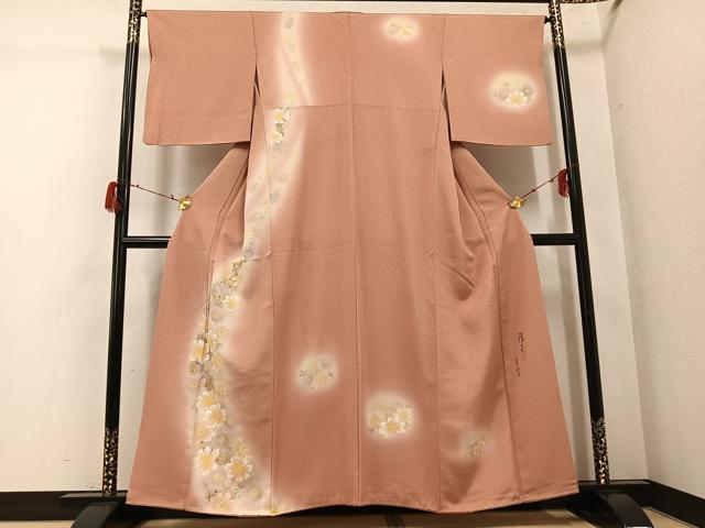 平和屋着物●訪問着　作家物　手描き　草花文　暈し染め　正絹　逸品　AABG7599ph