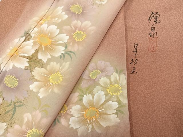 平和屋着物●訪問着　作家物　手描き　草花文　暈し染め　正絹　逸品　AABG7599ph