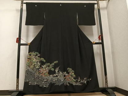 平和屋着物●森青山　黒留袖　松竹梅文　金彩　正絹　逸品　AABG7600ph