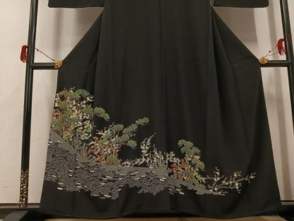 平和屋着物●森青山　黒留袖　松竹梅文　金彩　正絹　逸品　AABG7600ph