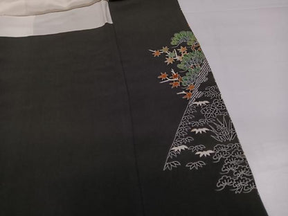 平和屋着物●森青山　黒留袖　松竹梅文　金彩　正絹　逸品　AABG7600ph