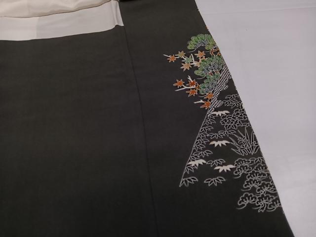 平和屋着物●森青山　黒留袖　松竹梅文　金彩　正絹　逸品　AABG7600ph