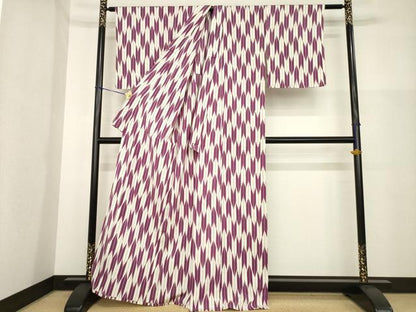 平和屋着物▽小紋 単衣 矢羽根文 洗える着物 AABG7602ck