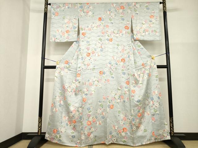平和屋着物▽上質な小紋 単衣 辻が花 舞花文 正絹 逸品 AABG7603ck