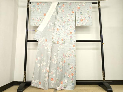 平和屋着物▽上質な小紋 単衣 辻が花 舞花文 正絹 逸品 AABG7603ck