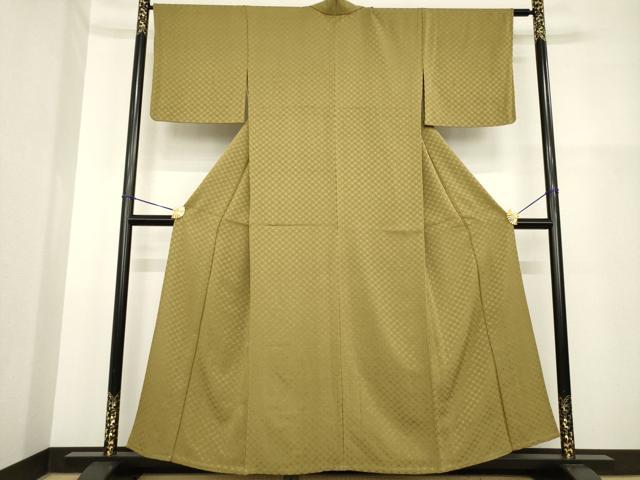 平和屋着物▽上質な色無地 単衣 七宝文 媚茶色 正絹 逸品 AABG7608ck
