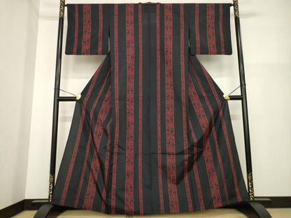 平和屋着物▽小紋　単衣　古代壁画間道　黒地　洗える着物　AABG7611ck