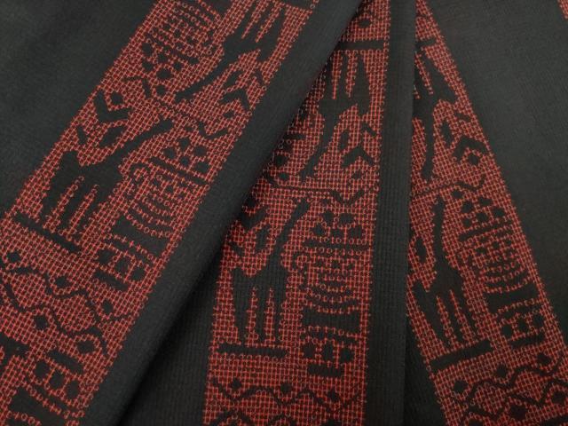 平和屋着物▽小紋　単衣　古代壁画間道　黒地　洗える着物　AABG7611ck