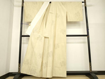 平和屋着物▽結城紬 単衣 80亀甲 花唐草文 飛び亀甲柄 正絹 逸品 AABG7612ck