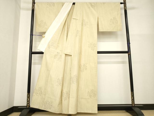 平和屋着物▽結城紬 単衣 80亀甲 花唐草文 飛び亀甲柄 正絹 逸品 AABG7612ck