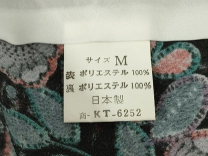 平和屋着物▽小紋 単衣 辻が花 舞花文 黒地 洗える着物 AABG7616ck