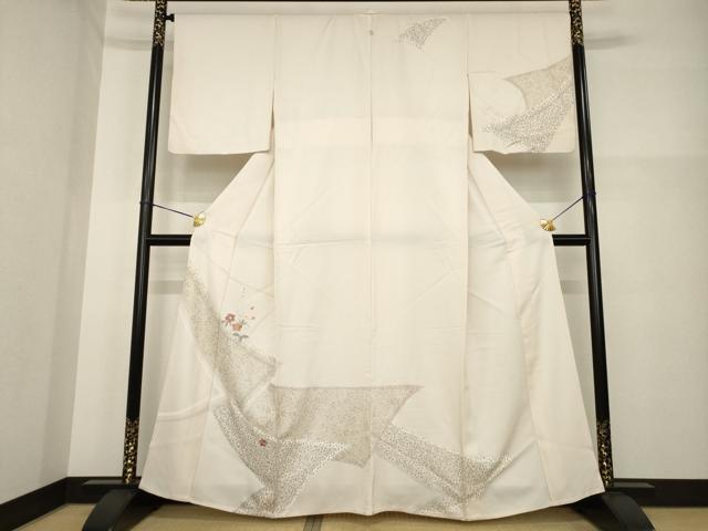 平和屋着物▽訪問着 単衣 刺繍 飾花文 金彩 銀糸 正絹 逸品 AABG7620ck