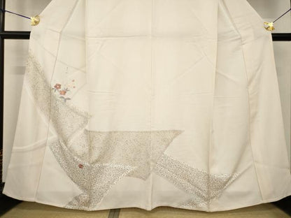 平和屋着物▽訪問着 単衣 刺繍 飾花文 金彩 銀糸 正絹 逸品 AABG7620ck