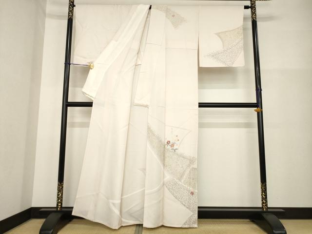 平和屋着物▽訪問着 単衣 刺繍 飾花文 金彩 銀糸 正絹 逸品 AABG7620ck