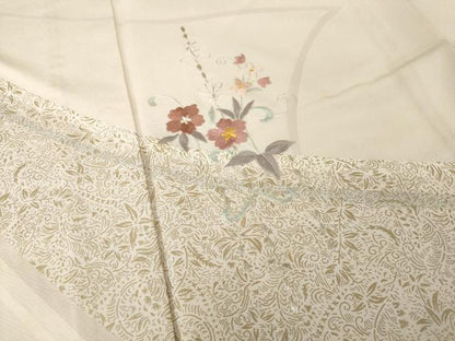 平和屋着物▽訪問着 単衣 刺繍 飾花文 金彩 銀糸 正絹 逸品 AABG7620ck